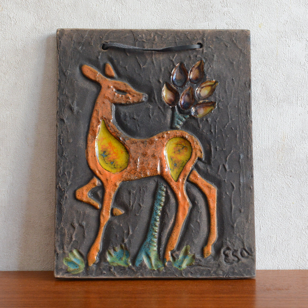 スウェーデンヴィンテージ 陶板/ウォールプレート 6-84 小鹿