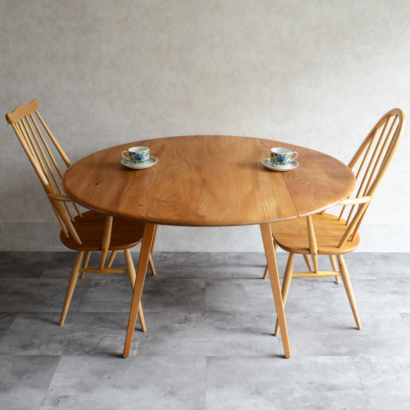 T様予約商品 ERCOL アーコール ラウンド ドロップリーフテーブル ⑤(天板剥離再塗装済)