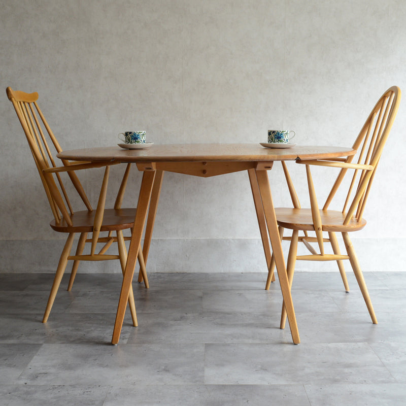 T様予約商品 ERCOL アーコール ラウンド ドロップリーフテーブル ⑤(天板剥離再塗装済)