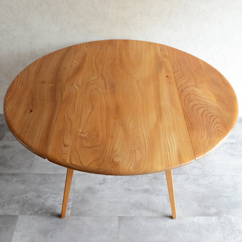 T様予約商品 ERCOL アーコール ラウンド ドロップリーフテーブル ⑤(天板剥離再塗装済)