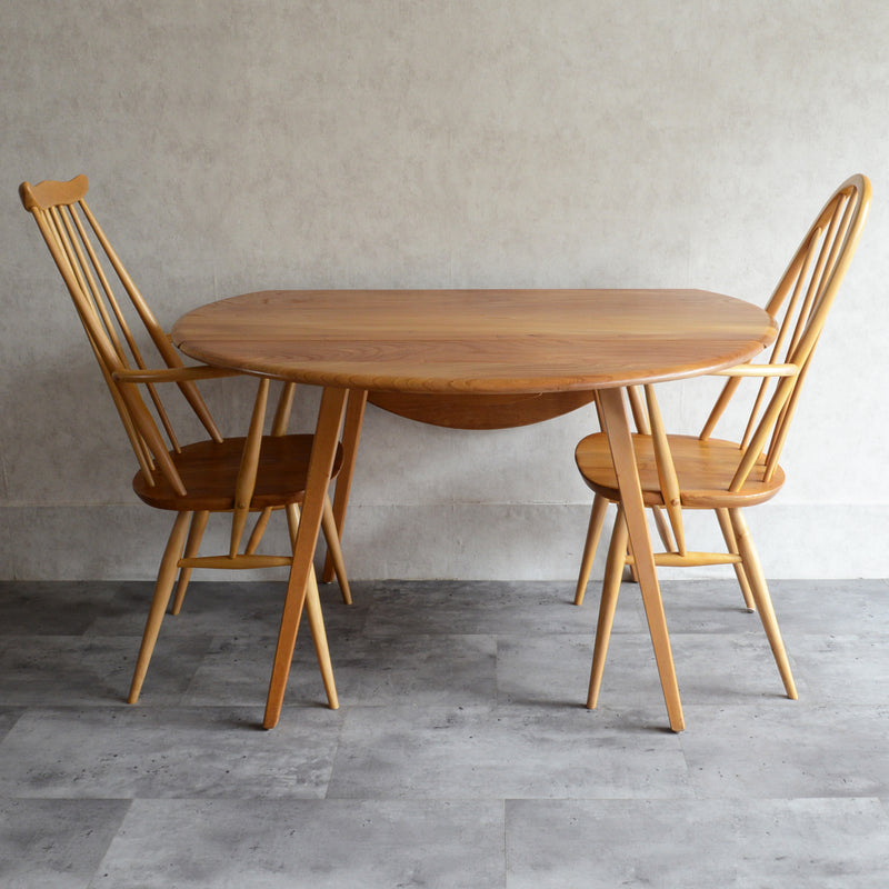 T様予約商品 ERCOL アーコール ラウンド ドロップリーフテーブル ⑤(天板剥離再塗装済)
