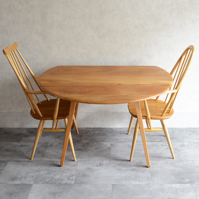 T様予約商品 ERCOL アーコール ラウンド ドロップリーフテーブル ⑤(天板剥離再塗装済)