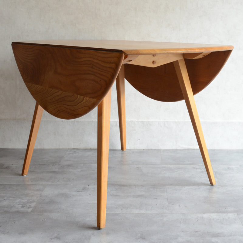 T様予約商品 ERCOL アーコール ラウンド ドロップリーフテーブル ⑤(天板剥離再塗装済)