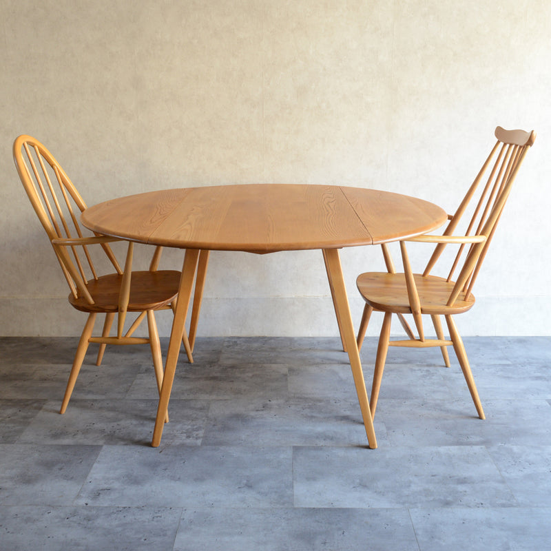 ERCOL アーコール ラウンド ドロップリーフテーブル 09(天板剥離再塗装済)