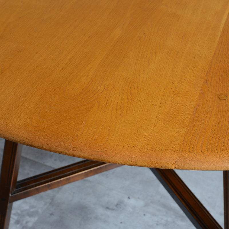 ERCOL アーコール ラウンド ドロップリーフテーブル ④(天板剥離再塗装済)