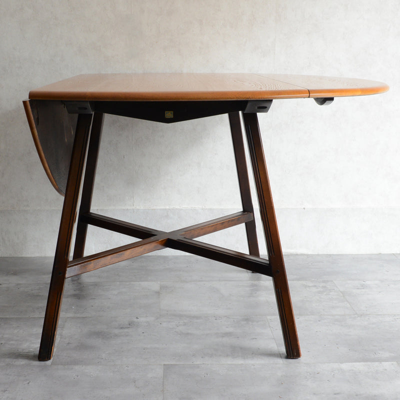 ERCOL アーコール ラウンド ドロップリーフテーブル ④(天板剥離再塗装済)