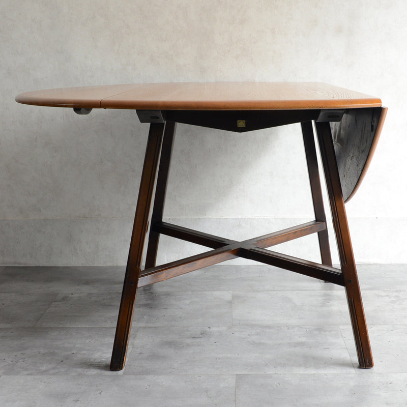 ERCOL アーコール ラウンド ドロップリーフテーブル ④(天板剥離再塗装済)
