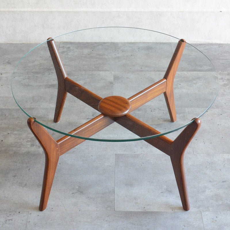 F様見学ご予約品　ヴィンテージ ガラストップ ラウンドローテーブル 53