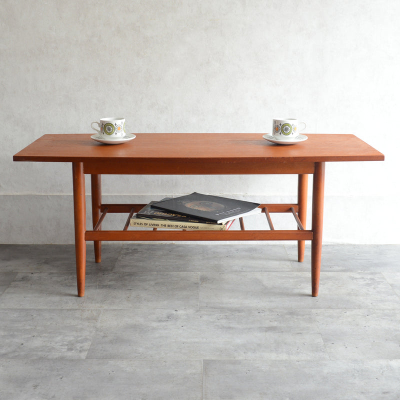 60S ラダー棚付きチーク ローテーブル 31 (天板剝離再塗装済)