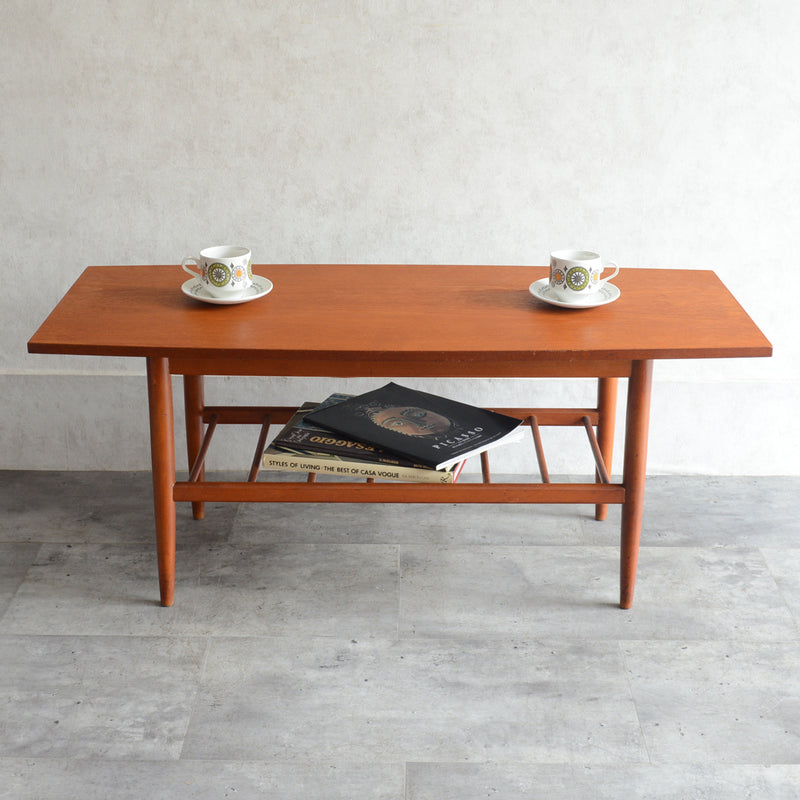 60S ラダー棚付きチーク ローテーブル 31 (天板剝離再塗装済)