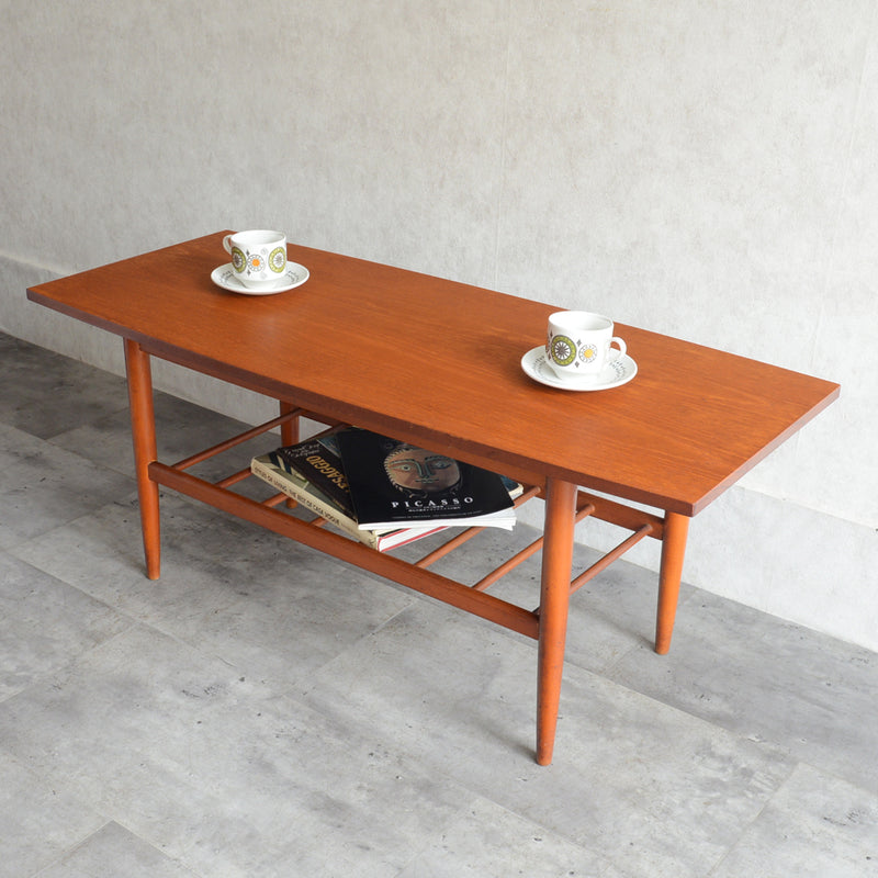 60S ラダー棚付きチーク ローテーブル 31 (天板剝離再塗装済)