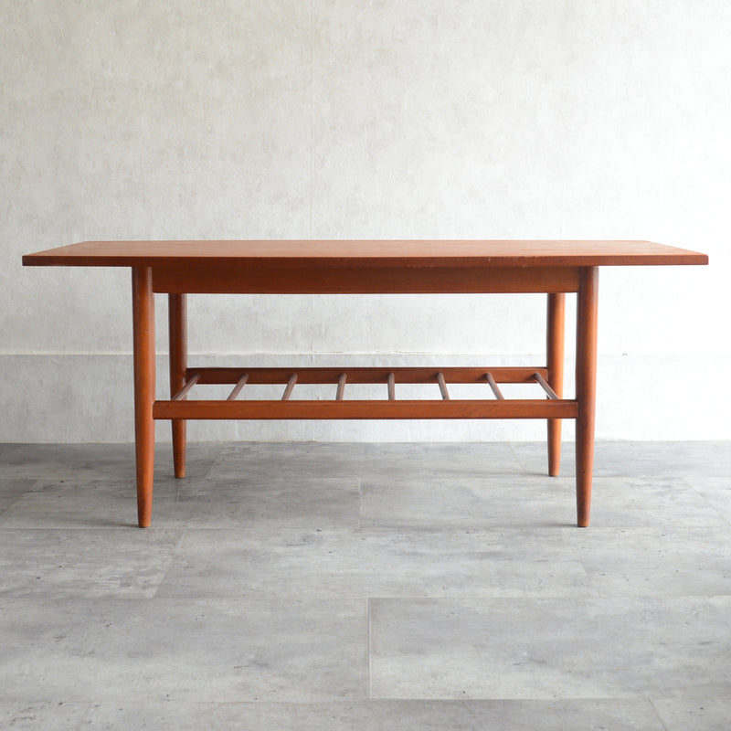 60S ラダー棚付きチーク ローテーブル 31 (天板剝離再塗装済)