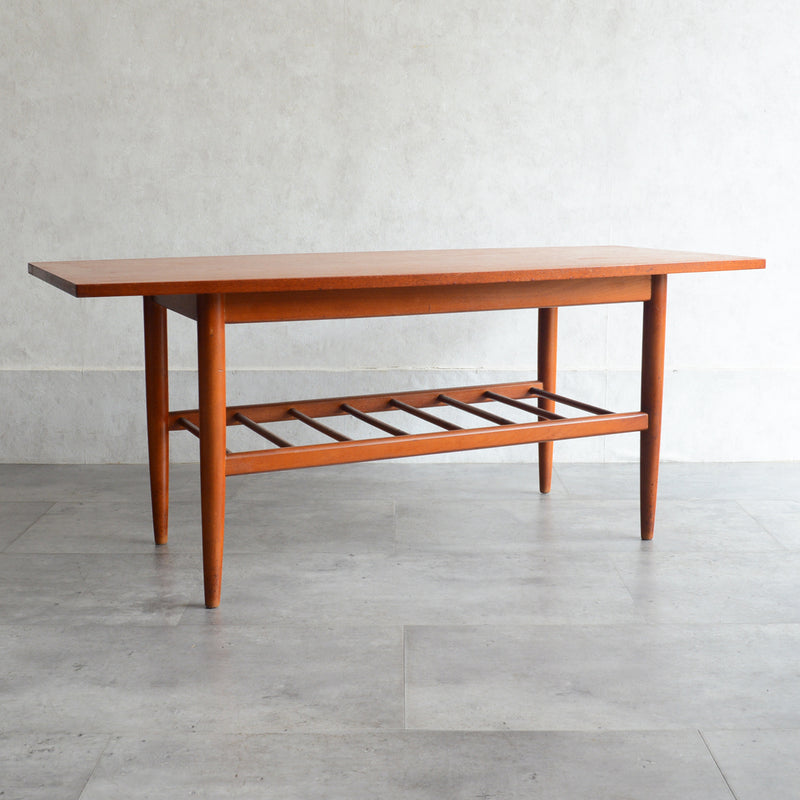 60S ラダー棚付きチーク ローテーブル 31 (天板剝離再塗装済)