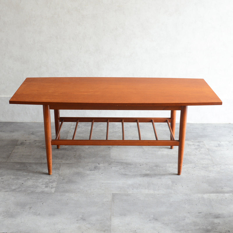 60S ラダー棚付きチーク ローテーブル 31 (天板剝離再塗装済)