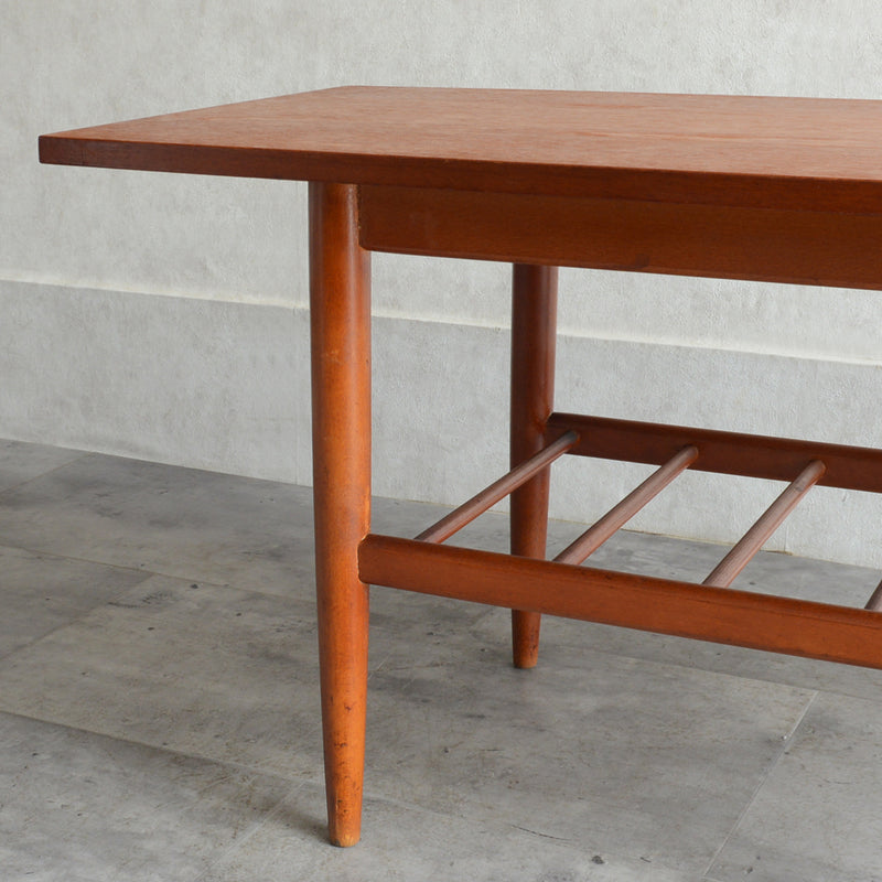 60S ラダー棚付きチーク ローテーブル 31 (天板剝離再塗装済)