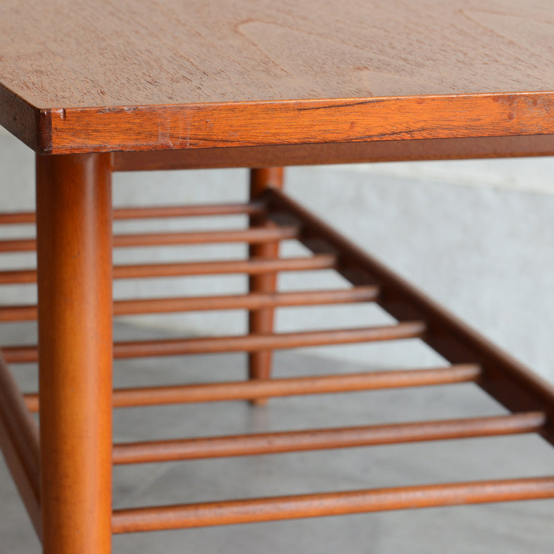 60S ラダー棚付きチーク ローテーブル 31 (天板剝離再塗装済)