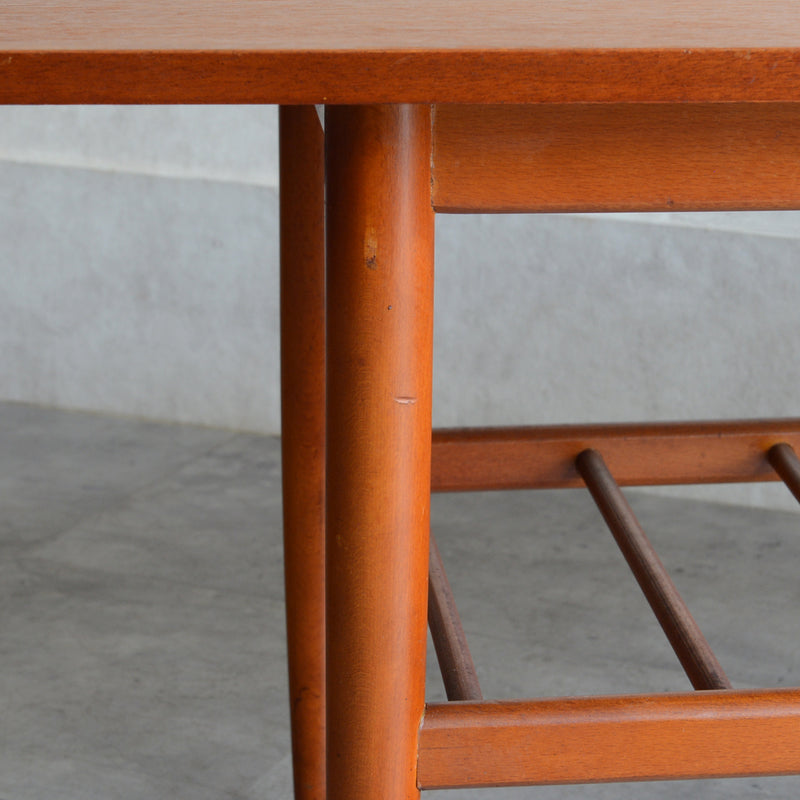 60S ラダー棚付きチーク ローテーブル 31 (天板剝離再塗装済)