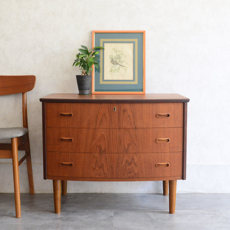 デンマークヴィンテージ  チーク 3段チェスト(鍵付） C-1