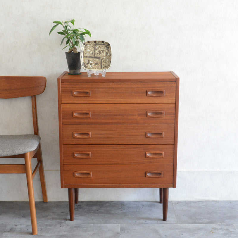 デンマークヴィンテージ  チーク５段スモールチェスト D-７