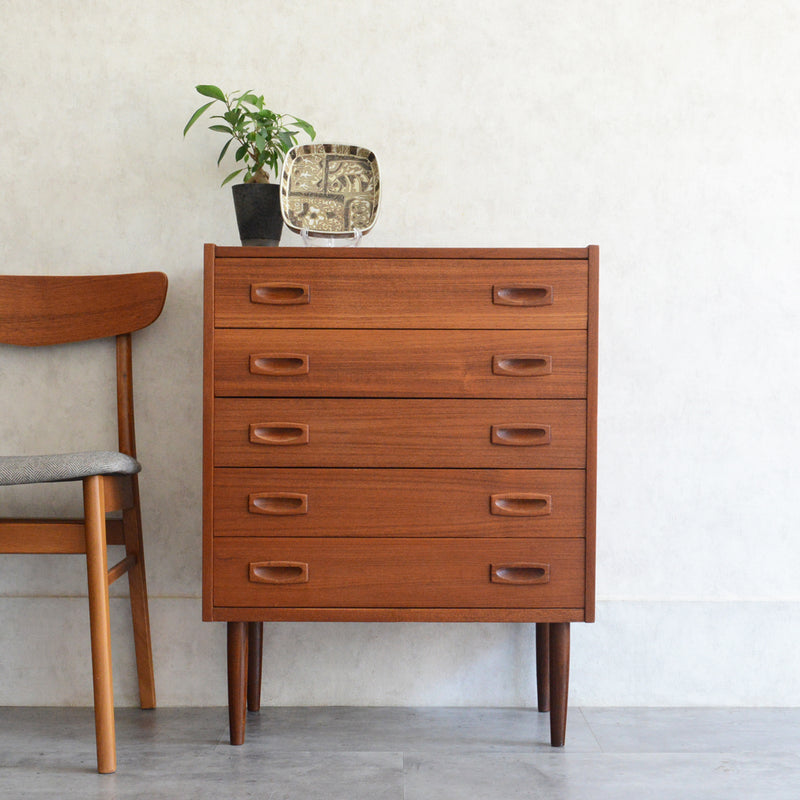 デンマークヴィンテージ  チーク５段スモールチェスト D-７