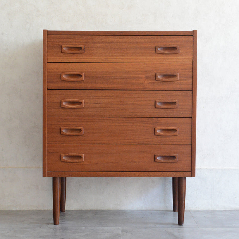 デンマークヴィンテージ  チーク５段スモールチェスト D-７