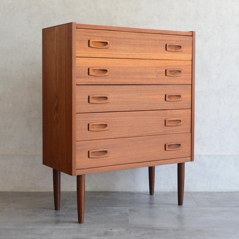 デンマークヴィンテージ  チーク５段スモールチェスト D-７