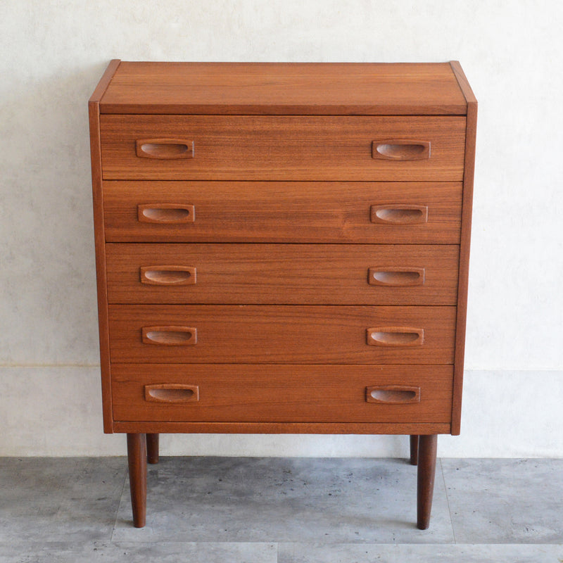 デンマークヴィンテージ  チーク５段スモールチェスト D-７
