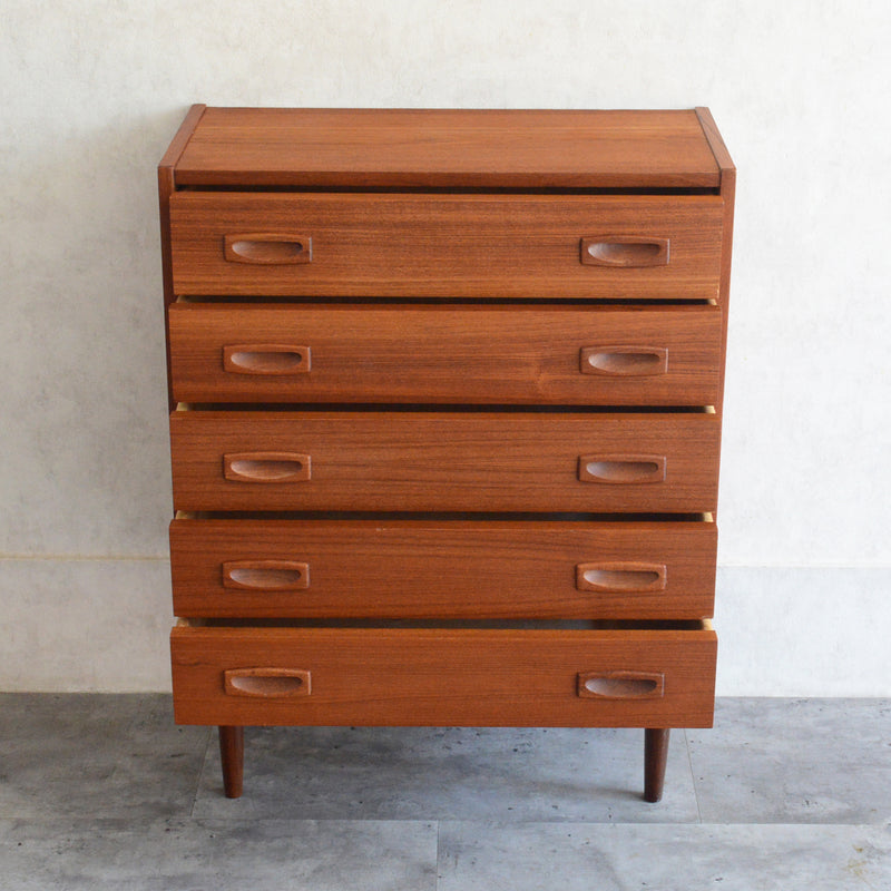 デンマークヴィンテージ  チーク５段スモールチェスト D-７