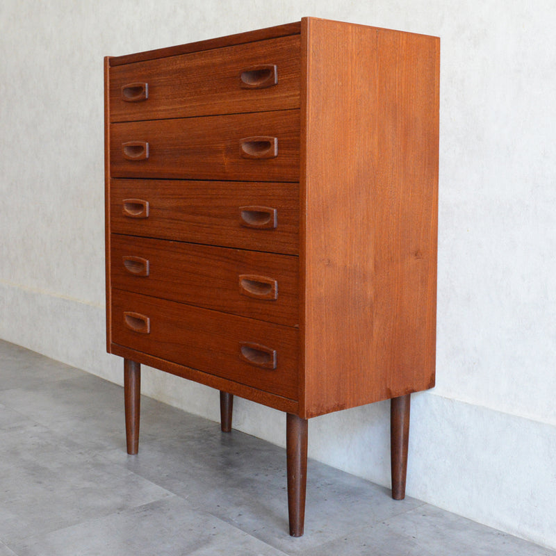 デンマークヴィンテージ  チーク５段スモールチェスト D-７