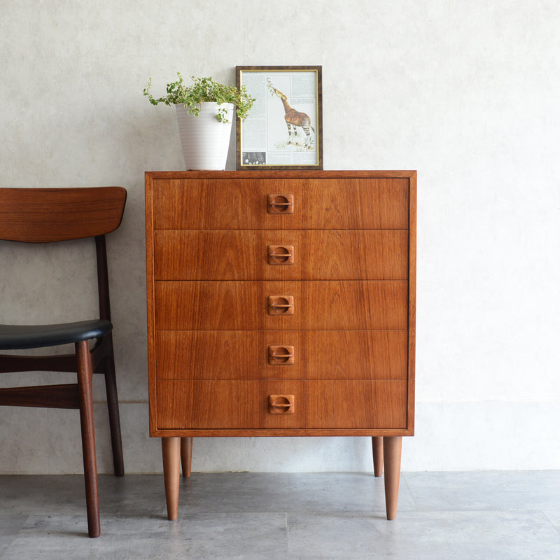 デンマーク ヴィンテージ  チーク 5段チェスト 5-32 (ウッドオイル仕上）