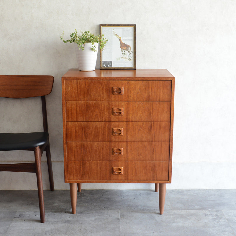 デンマーク ヴィンテージ  チーク 5段チェスト 5-32 (ウッドオイル仕上）