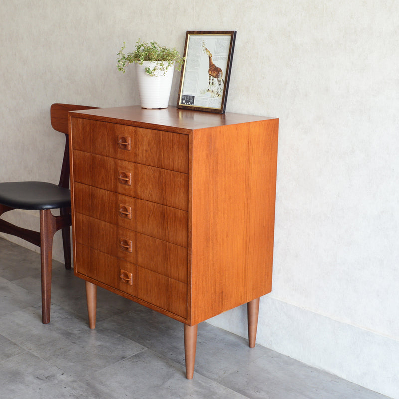 デンマーク ヴィンテージ  チーク 5段チェスト 5-32 (ウッドオイル仕上）