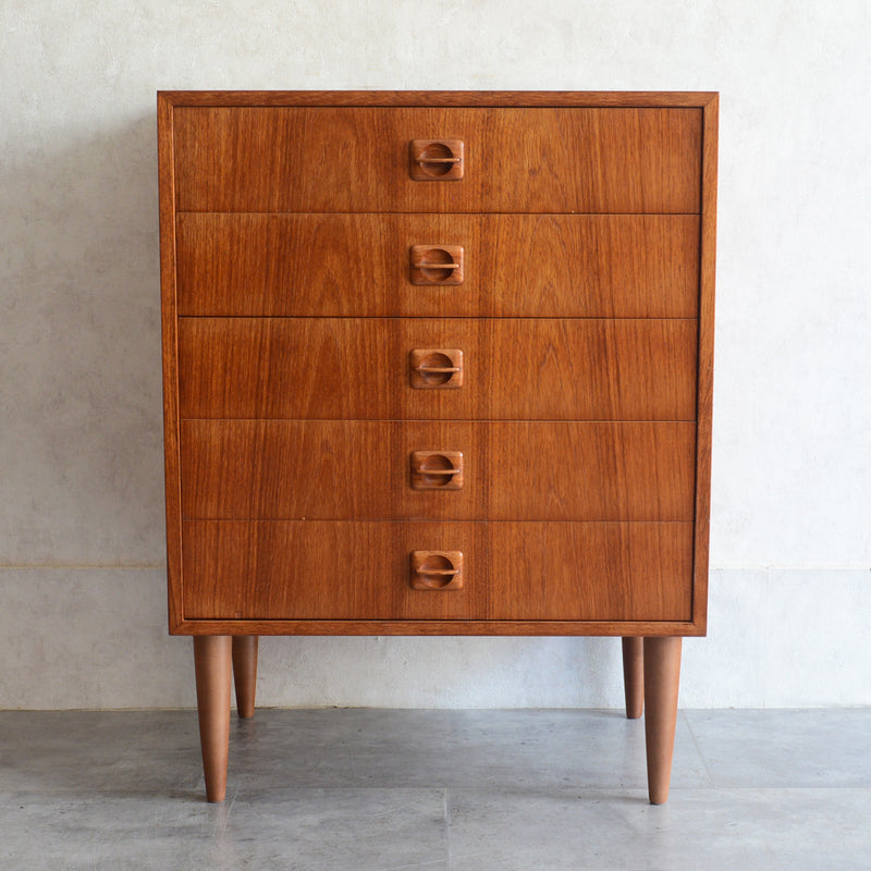 デンマーク ヴィンテージ  チーク 5段チェスト 5-32 (ウッドオイル仕上）