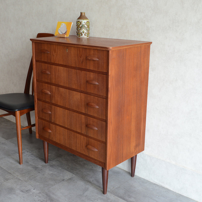 デンマーク ヴィンテージ  チーク 5段チェスト 5-53