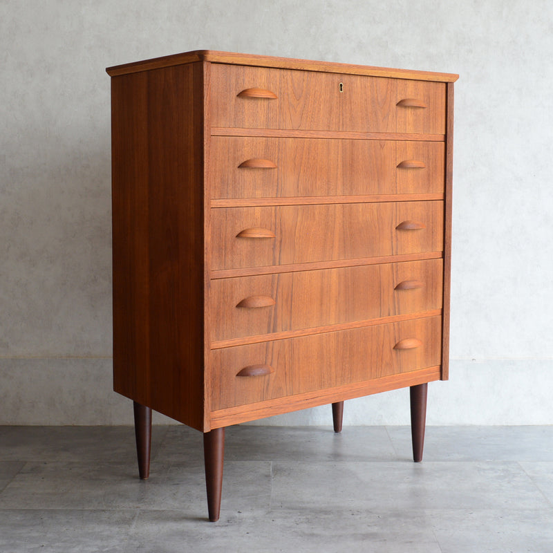デンマーク ヴィンテージ  チーク 5段チェスト 5-53