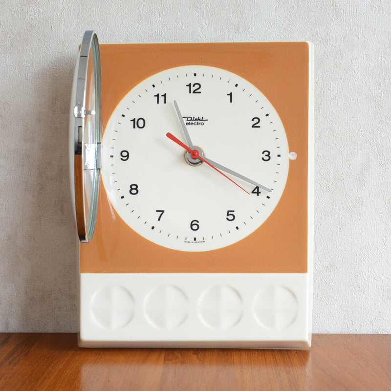 ドイツヴィンテージ　＜DIEHL＞陶器壁掛け時計02　ブラウン×アイボリー