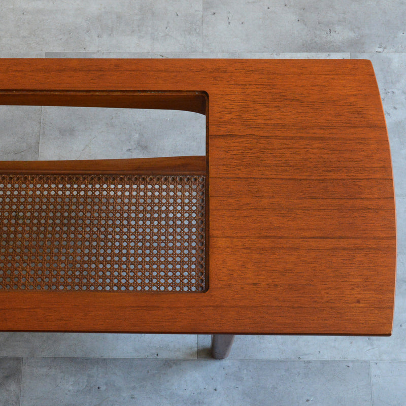 60S ガラストップ ローテーブル 35 (ラタン棚付き）