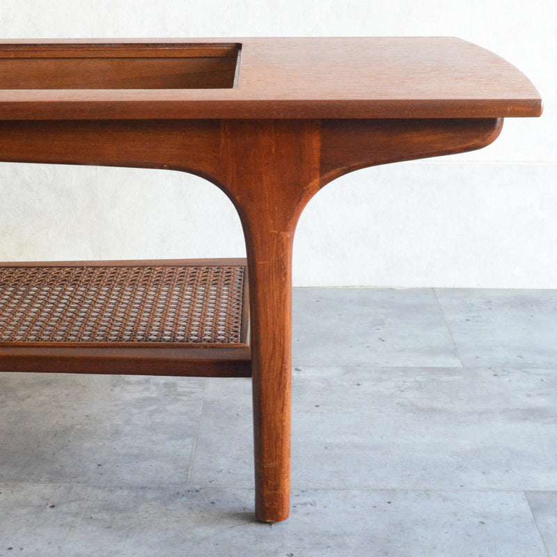 60S ガラストップ ローテーブル 35 (ラタン棚付き）