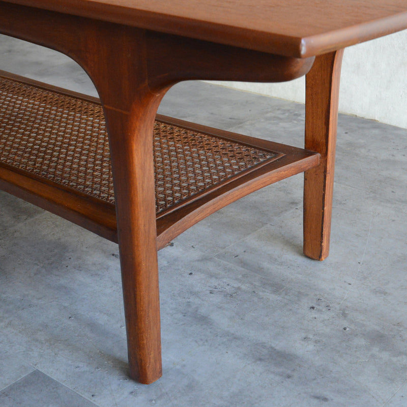 60S ガラストップ ローテーブル 35 (ラタン棚付き）