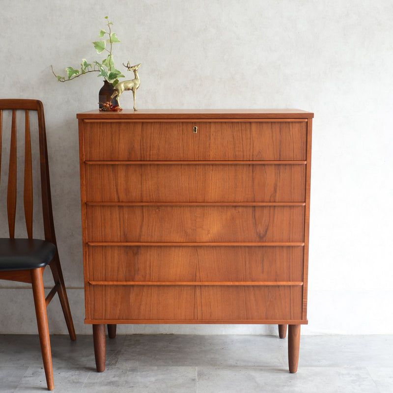 デンマーク ヴィンテージ チーク ５段チェスト 6-11(ウッドオイル仕上）