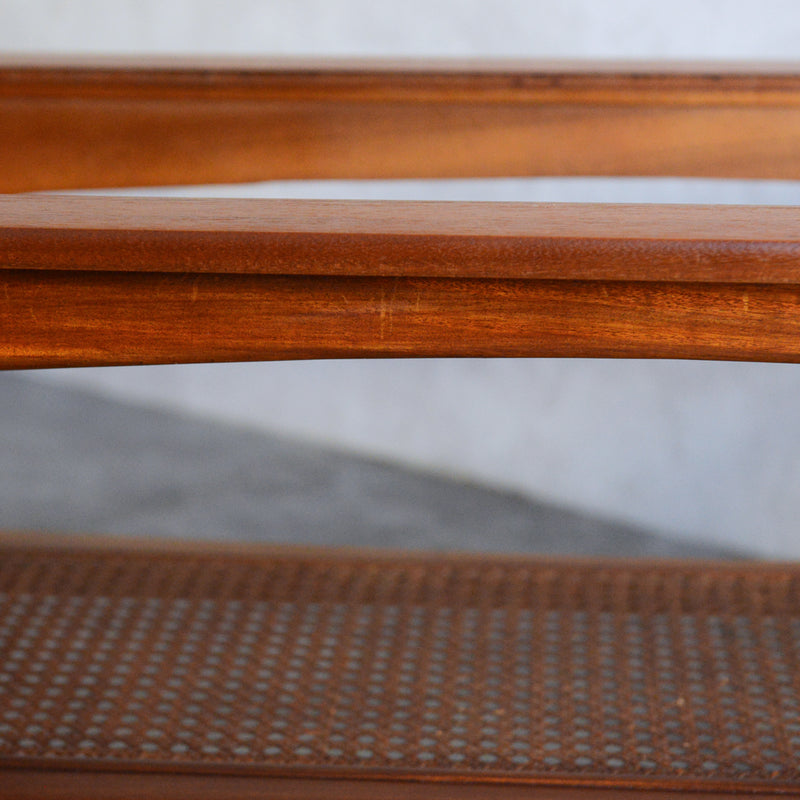 60S ガラストップ ローテーブル 35 (ラタン棚付き）