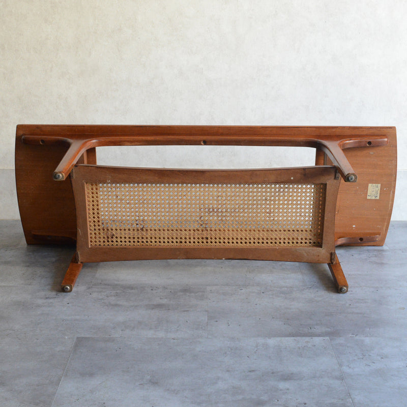 60S ガラストップ ローテーブル 35 (ラタン棚付き）