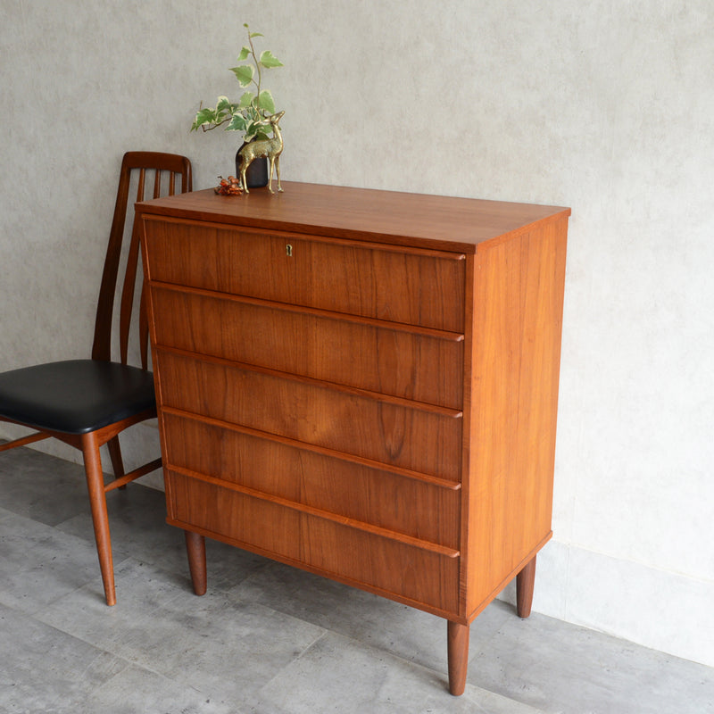 デンマーク ヴィンテージ チーク ５段チェスト 6-11(ウッドオイル仕上）