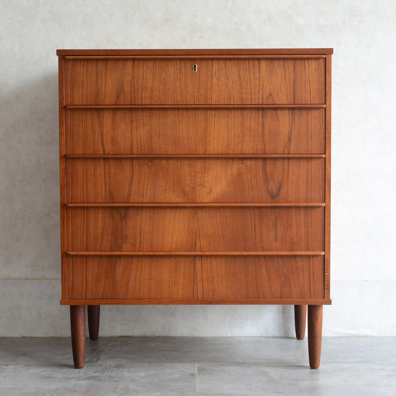 デンマーク ヴィンテージ チーク ５段チェスト 6-11(ウッドオイル仕上）