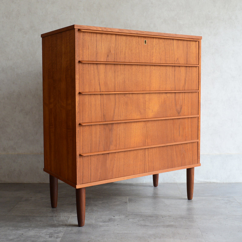 デンマーク ヴィンテージ チーク ５段チェスト 6-11(ウッドオイル仕上）