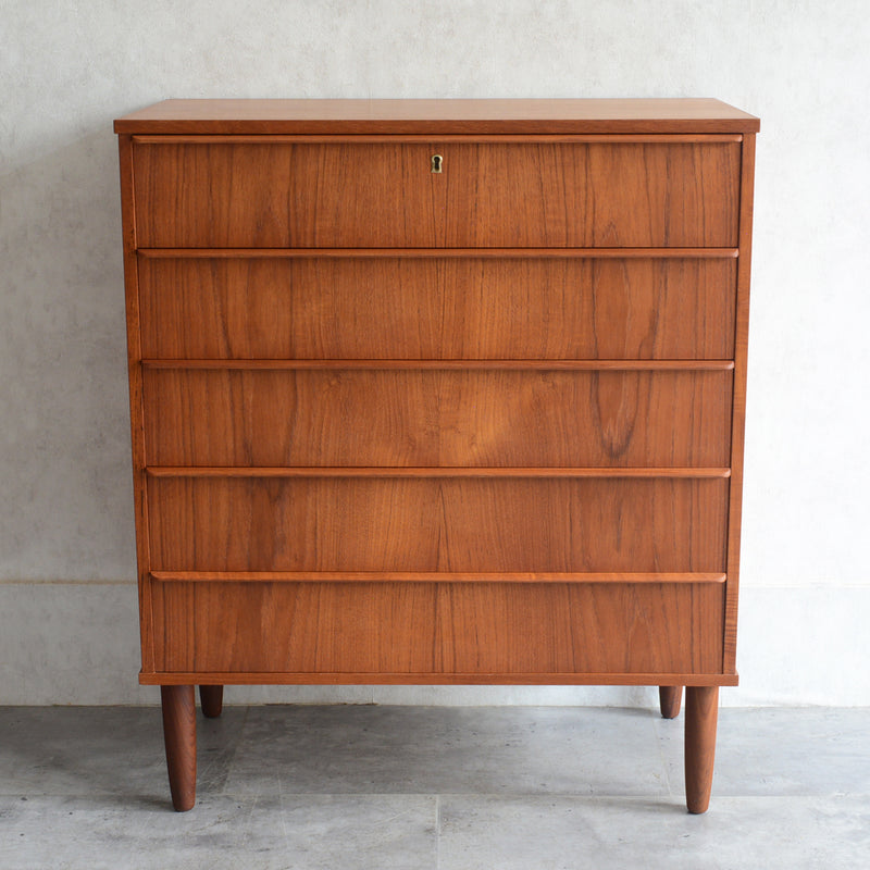 デンマーク ヴィンテージ チーク ５段チェスト 6-11(ウッドオイル仕上）