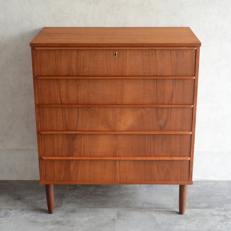 デンマーク ヴィンテージ チーク ５段チェスト 6-11(ウッドオイル仕上）