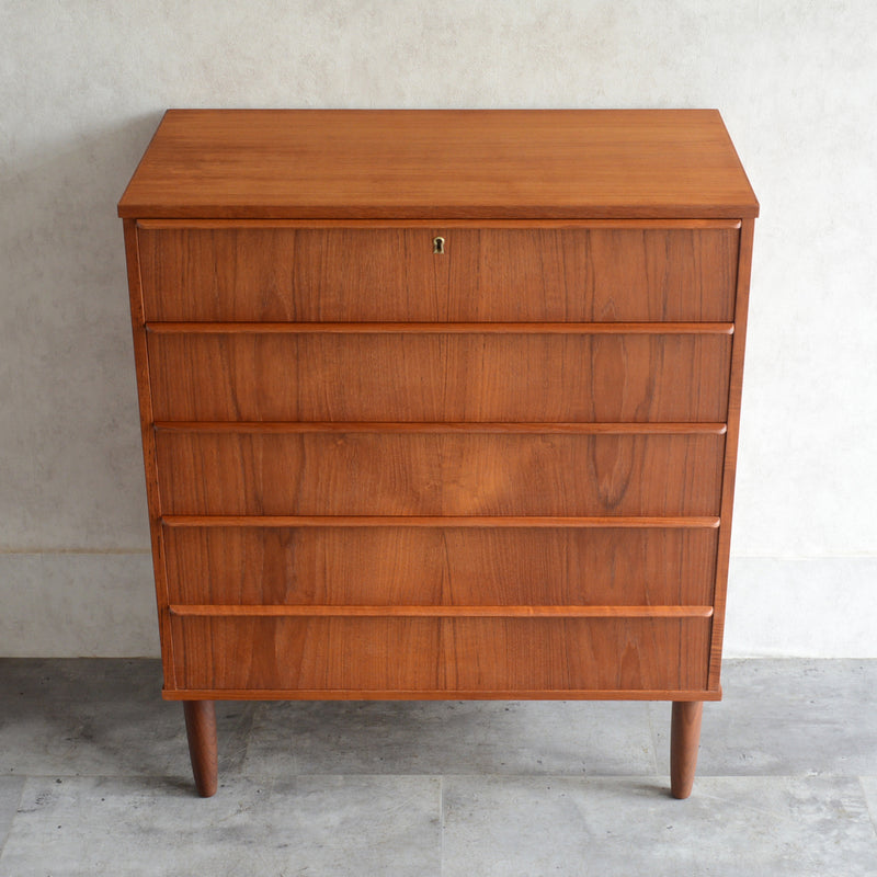 デンマーク ヴィンテージ チーク ５段チェスト 6-11(ウッドオイル仕上）