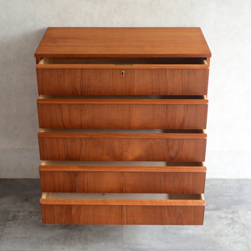 デンマーク ヴィンテージ チーク ５段チェスト 6-11(ウッドオイル仕上）