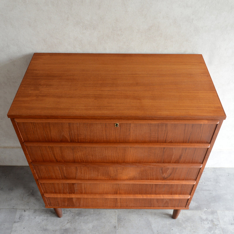 デンマーク ヴィンテージ チーク ５段チェスト 6-11(ウッドオイル仕上）